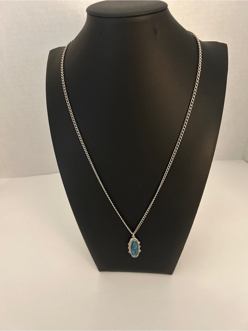 Silver Chain Necklace with Blue Turquoise Pendant